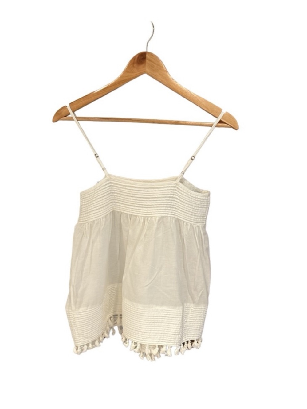 THE GREAT. Heirloom Cream Tassel-Trim Spaghetti Strap Camisole